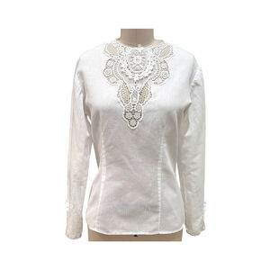 Vintage Irish Linen Blouse Top Womens White Lace Doily Dainty Small